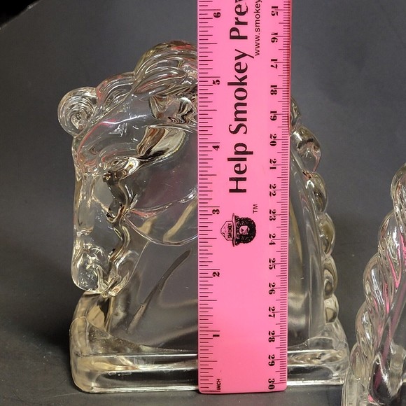 Pair Of Glass Federal Horse Heads Bookends Decor - Picture 6 of 8